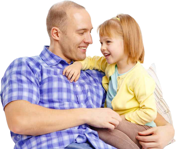 A father holding his laughing daughter